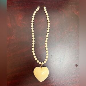 Vintage Cream Puff Heart Pendant Beaded Necklace 18”